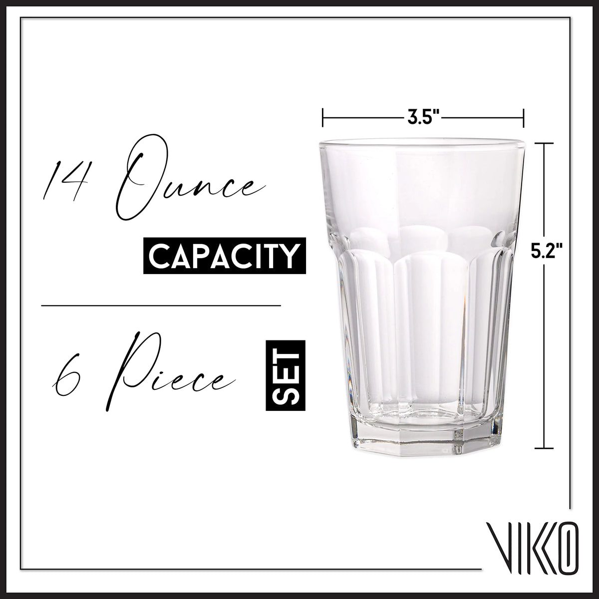 Set of 6 14 Ounce Dishwasher Safe Drinking Glasses W7295