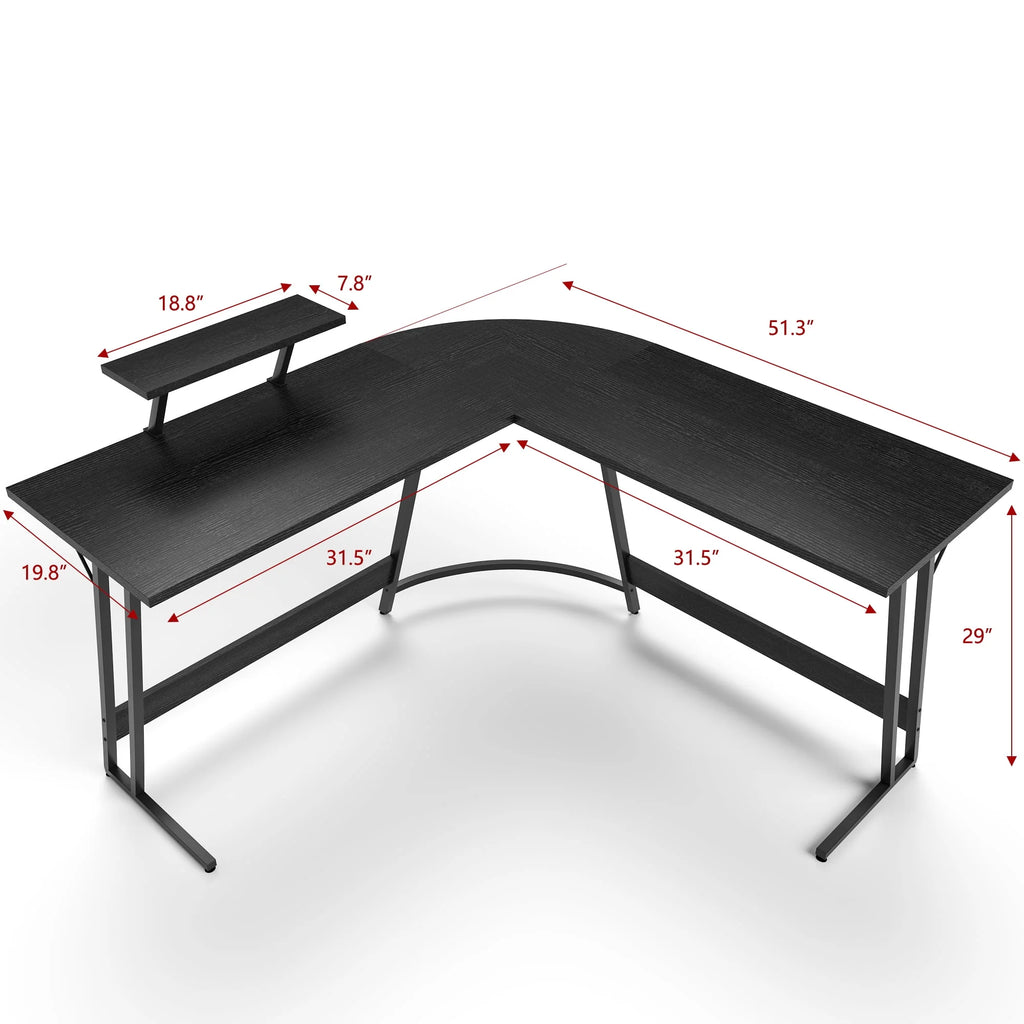 L-Shaped 51 Inches Corner Office Desk with Monitor Riser S58139