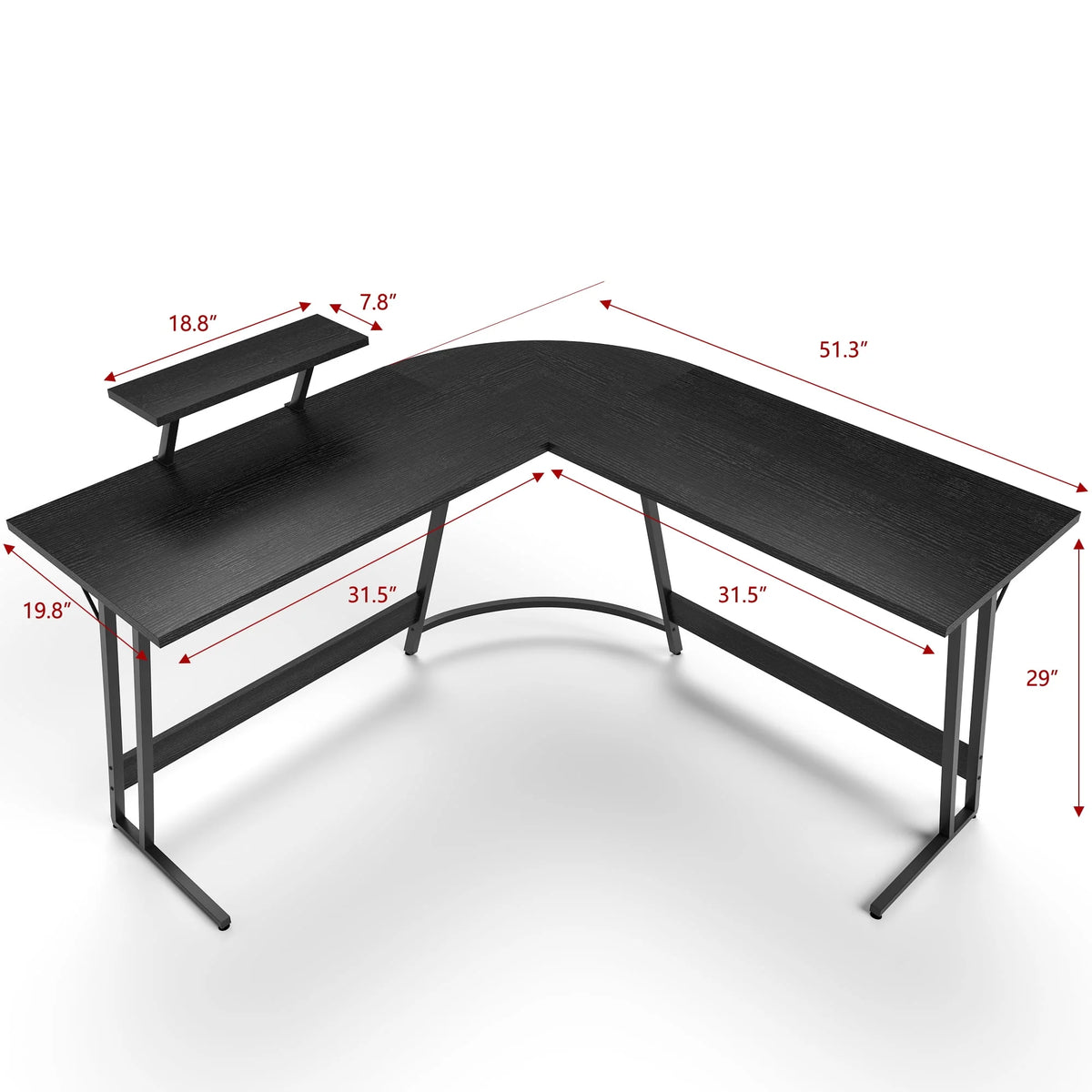L-Shaped 51 Inches Corner Office Desk with Monitor Riser S58139