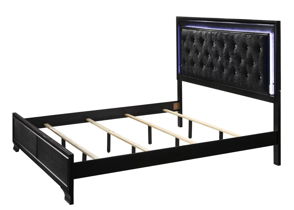 King Size Upholstery LED Bed Dresser Mirror Nightstand Set N127