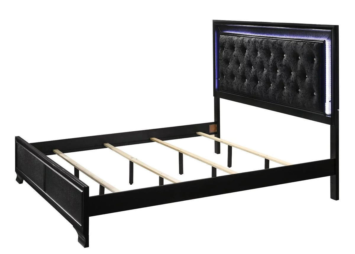 King Size Upholstery LED Bed Dresser Mirror Nightstand Set N127