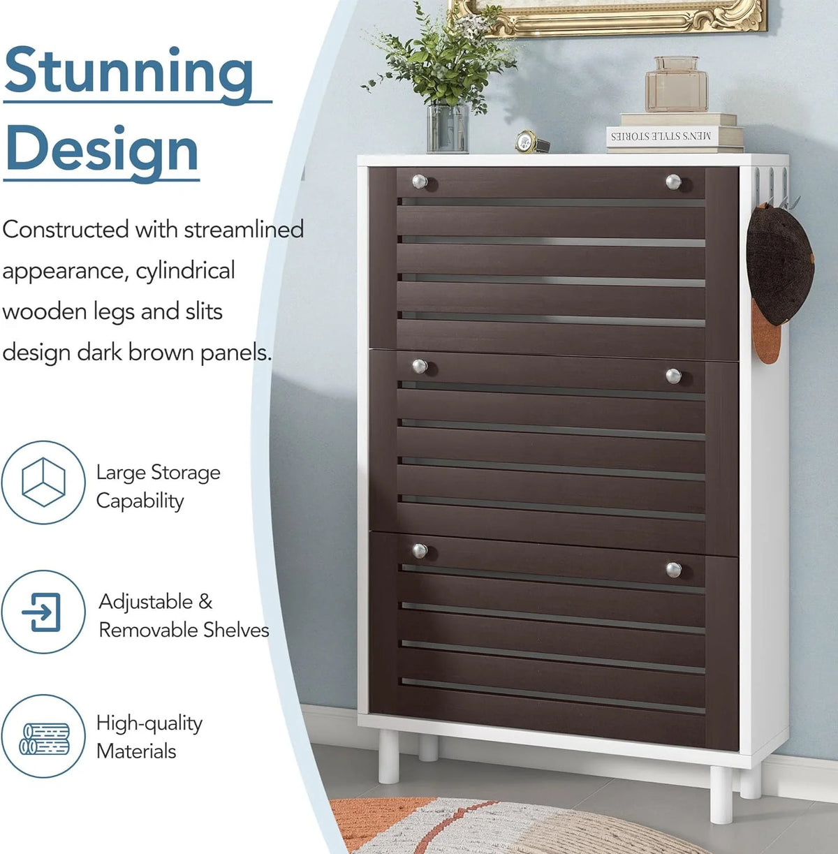 Slim Shoe Cabinet with 3 Flip Drawers V712236