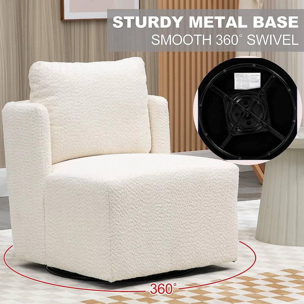 White Chenille Swivel Accent Chair with Pillow V607