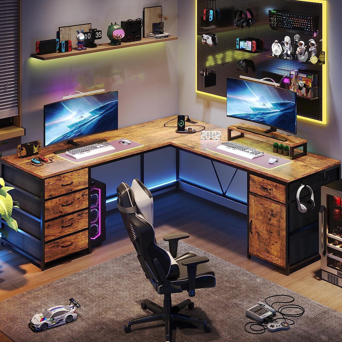 L Shaped Desk with 5 Drawer & Power Outlet Q861