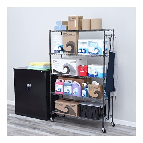 5-Shelf Wire Shelving Kit with Casters and Shelf Liners, Black Anthracite F30140