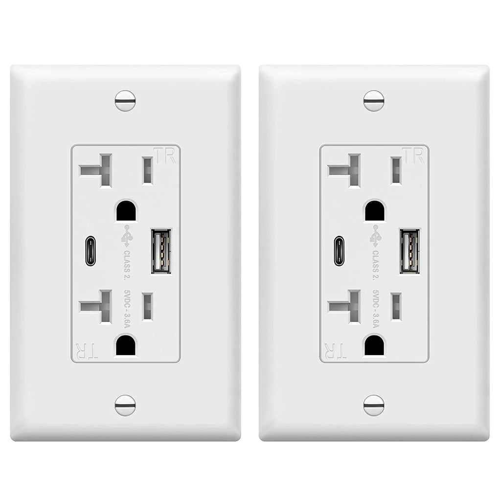20 Amp USB Outlet with 2 USB Charging Ports, White, 2 Pack M830182
