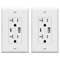 20 Amp USB Outlet with 2 USB Charging Ports, White, 2 Pack M830182