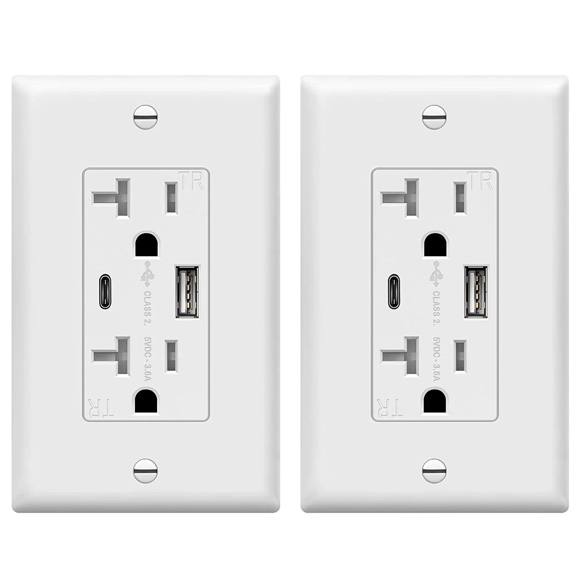 20 Amp USB Outlet with 2 USB Charging Ports, White, 2 Pack M830182