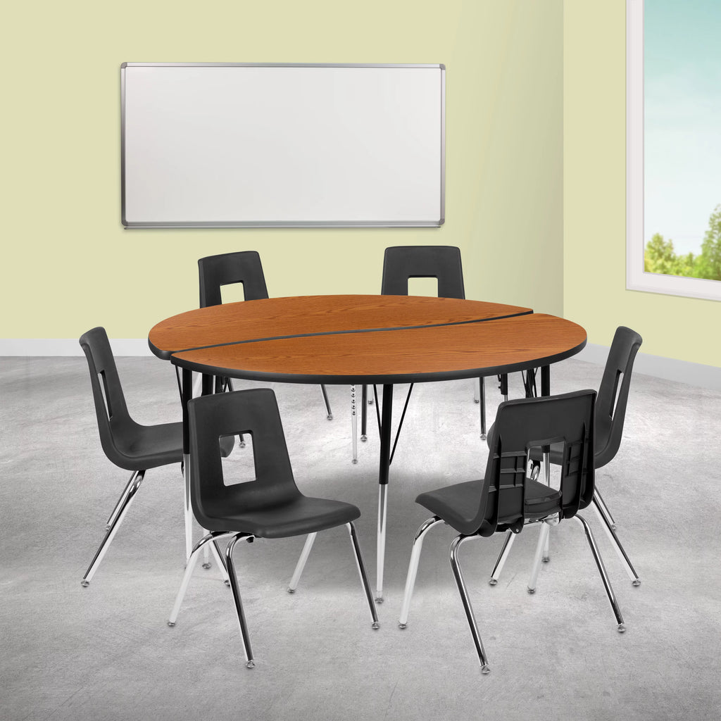 60" Circle Wave Laminate Activity Table Set with 18" Stack Chairs C7160