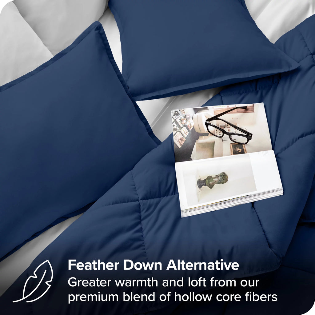 Queen Dark Blue Down Alternative Comforter Set D669