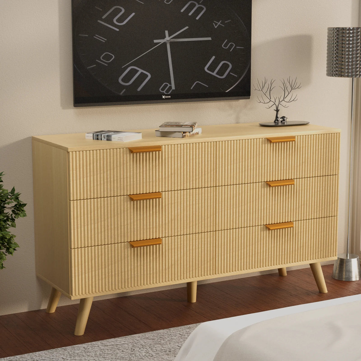 6 Drawer Natural Wood Flute Dresser O63603