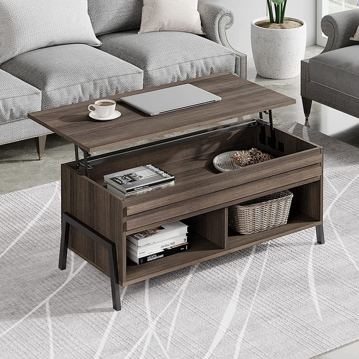 Brown Lift Top Coffee Table with Storage M2435