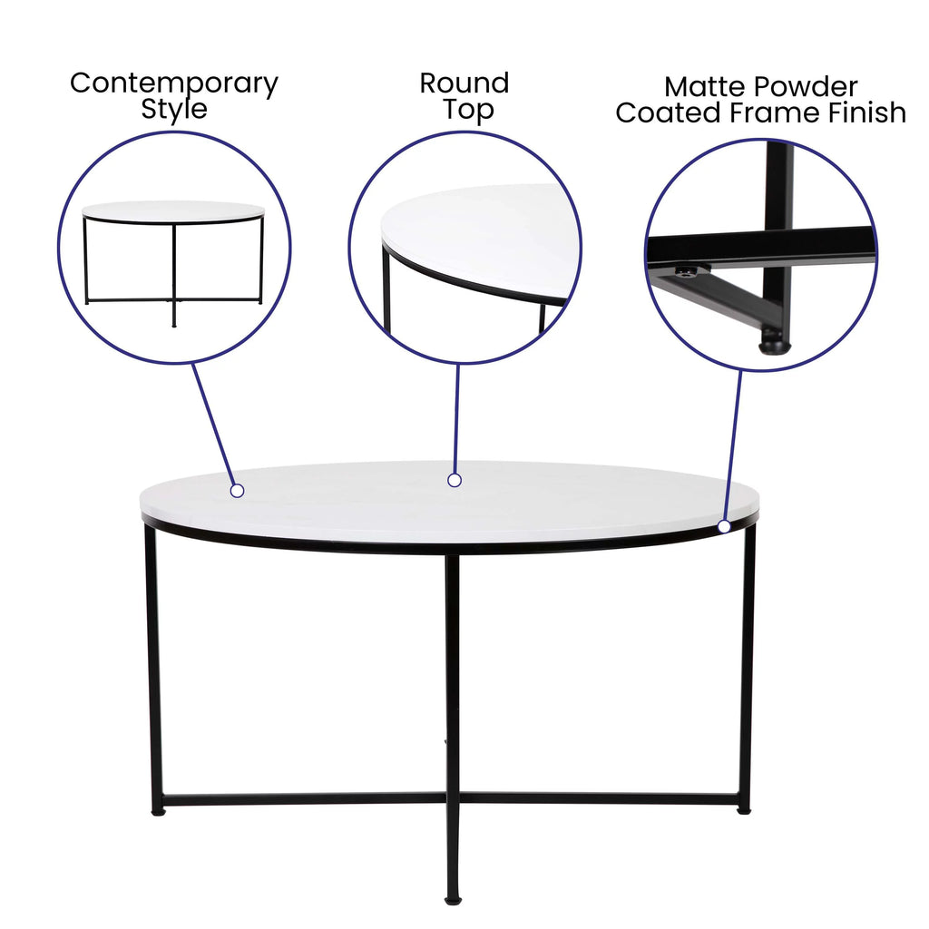 White Marble Finish Coffee Table with Matte Black Frame T55381