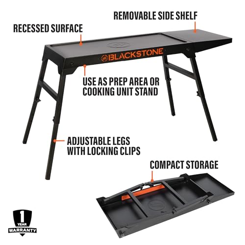Collapsible Tabletop Griddle Stand with Adjustable Legs and Side Shelf W19008