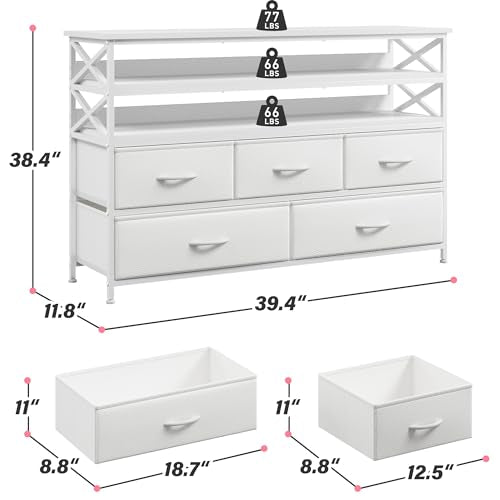 Rustic Brown Dresser TV Stand with 5 Fabric Drawers O139