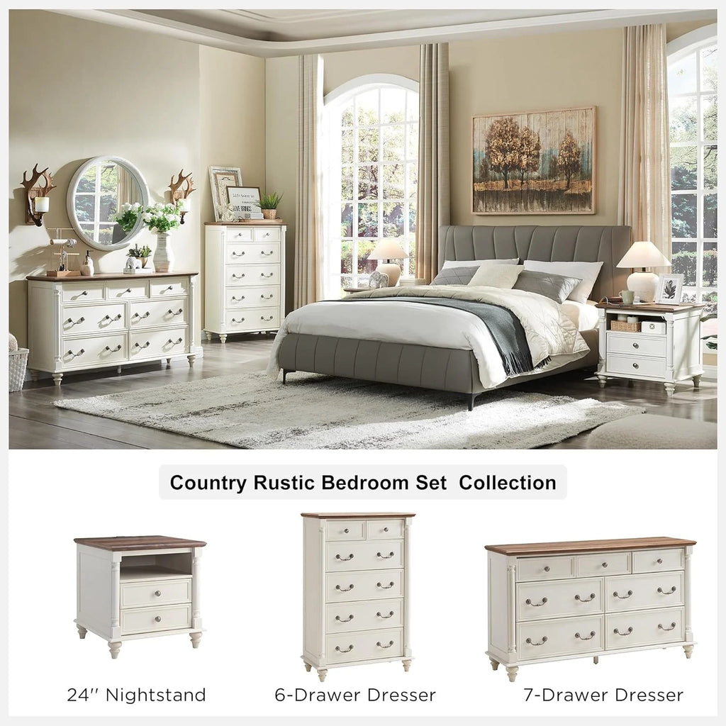 Antique White 7 Drawer Wood Dresser S69090