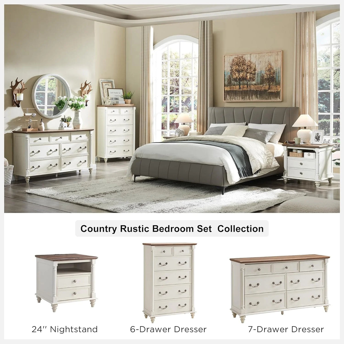 Antique White 7 Drawer Wood Dresser S69090