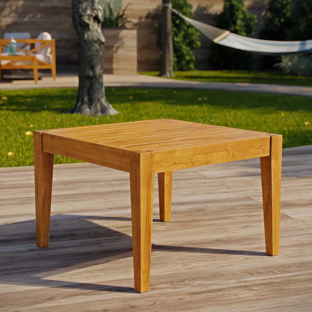 Contemporary Modern Urban Outdoor Patio Side Table, Wood, Natural C722678