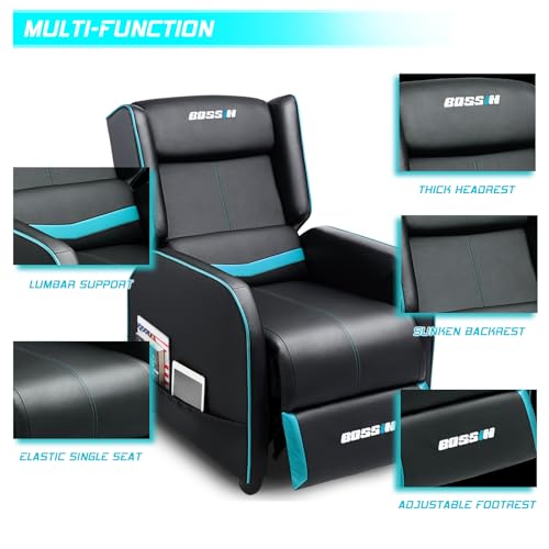 Cyan PU Leather Gaming Recliner Chair G351