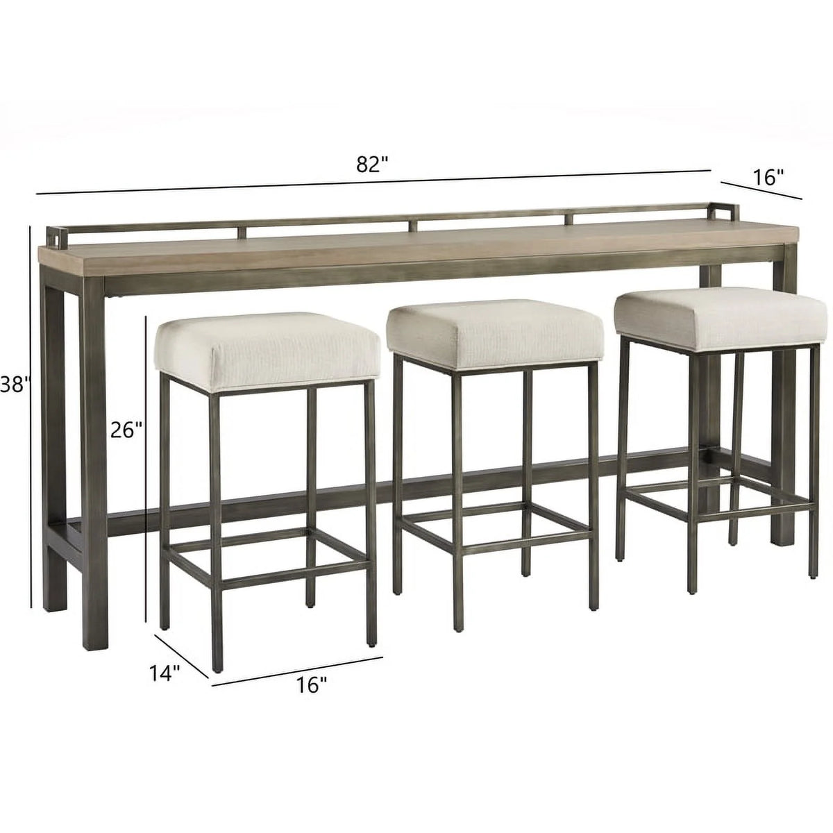 Modern Table with 3 Stools Gray Metal Wood Top Q60370