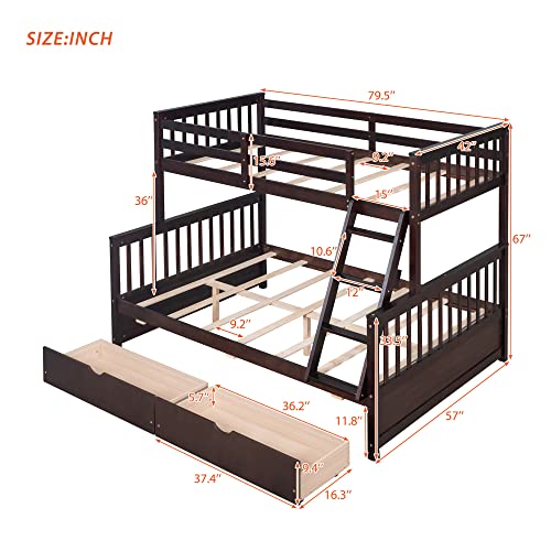 Full Over Full Wood Bunk Bed with Twin Trundle and 4 Drawer L678313