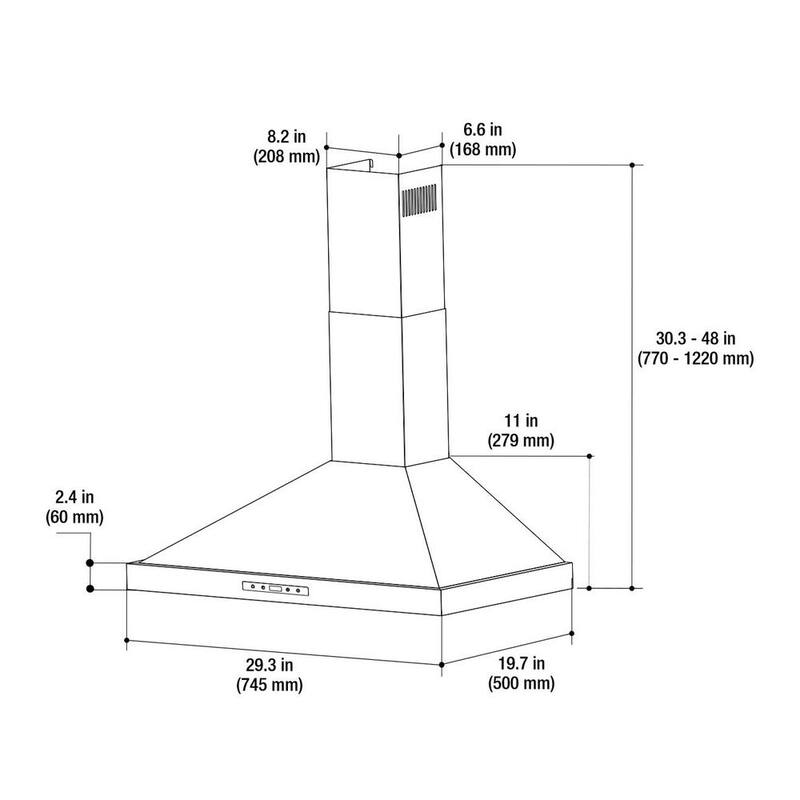 30 in. Convertible Wall Mount Range Hood with 2 Charcoal Filters in Stainless Steel U367123