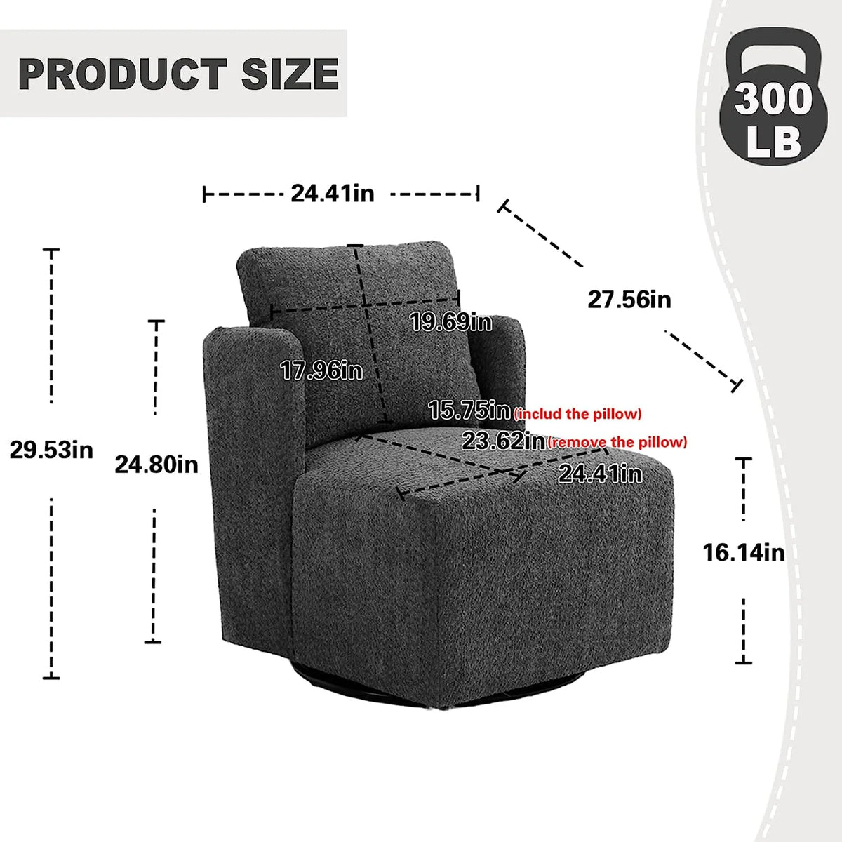 White Chenille Swivel Accent Chair with Pillow V607