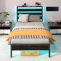 Black Twin Bed Frame with Storage Headboard and Charging Station W665060