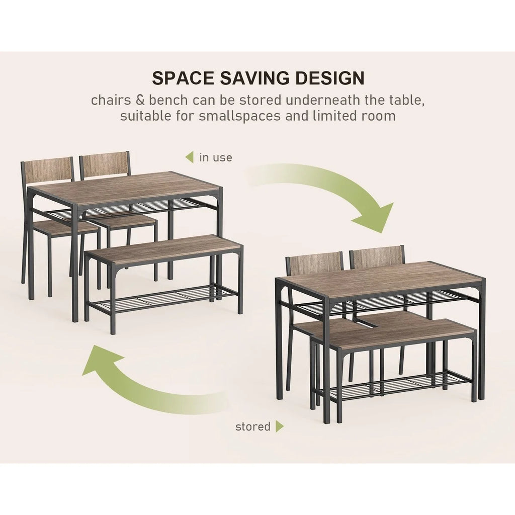 4 Piece Kitchen Dining Table with 2 Chair and Bench Grey B93770