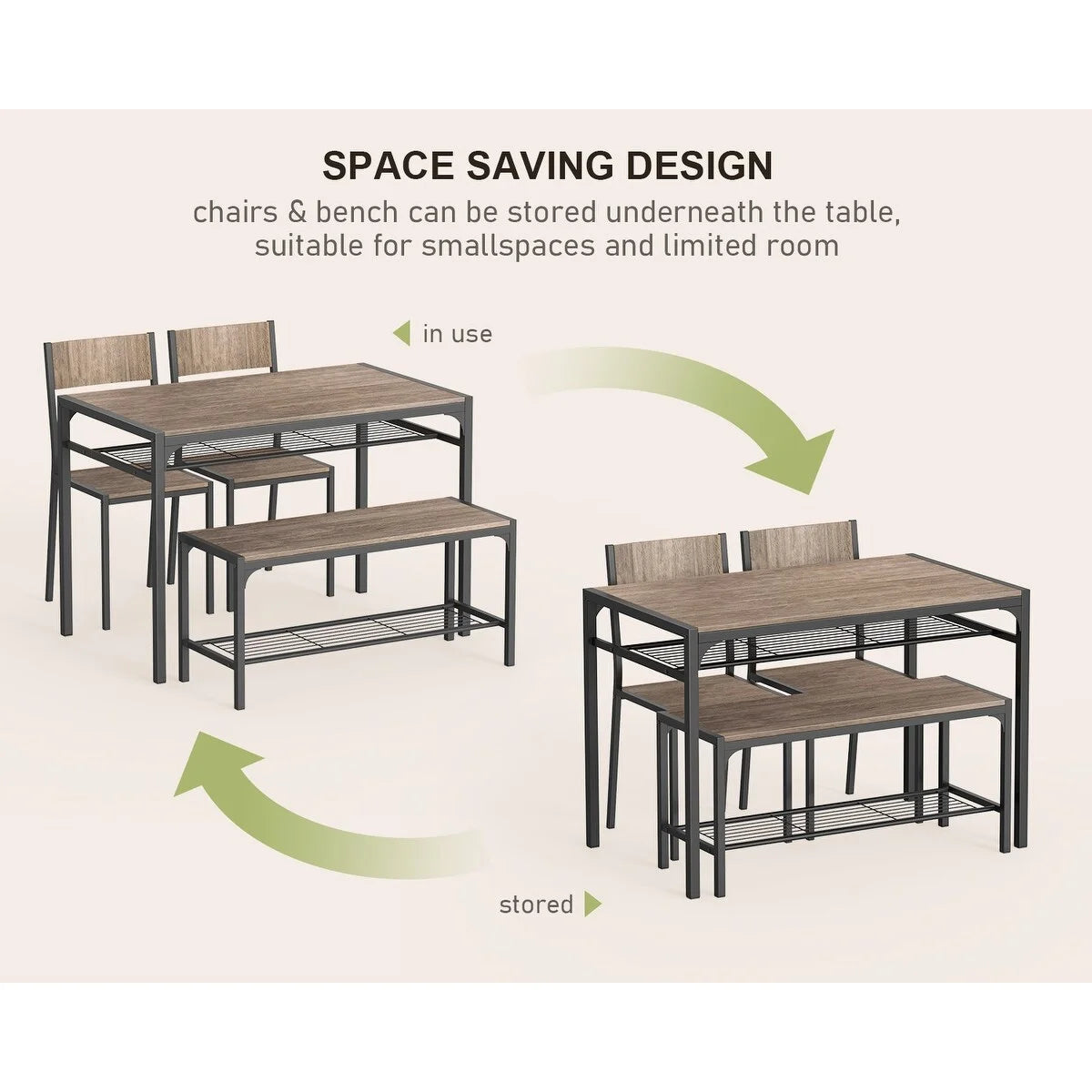 4 Piece Kitchen Dining Table with 2 Chair and Bench Grey B93770