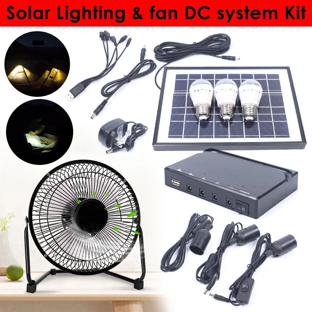 Solar Power Lighting System Kit with 3 LED Lights Fan Solar Panel V914432
