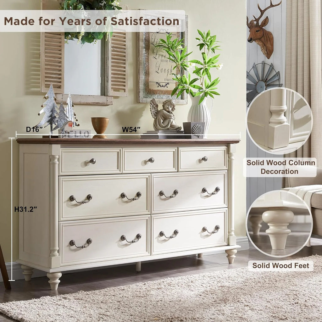 Antique White 7 Drawer Wood Dresser S69090