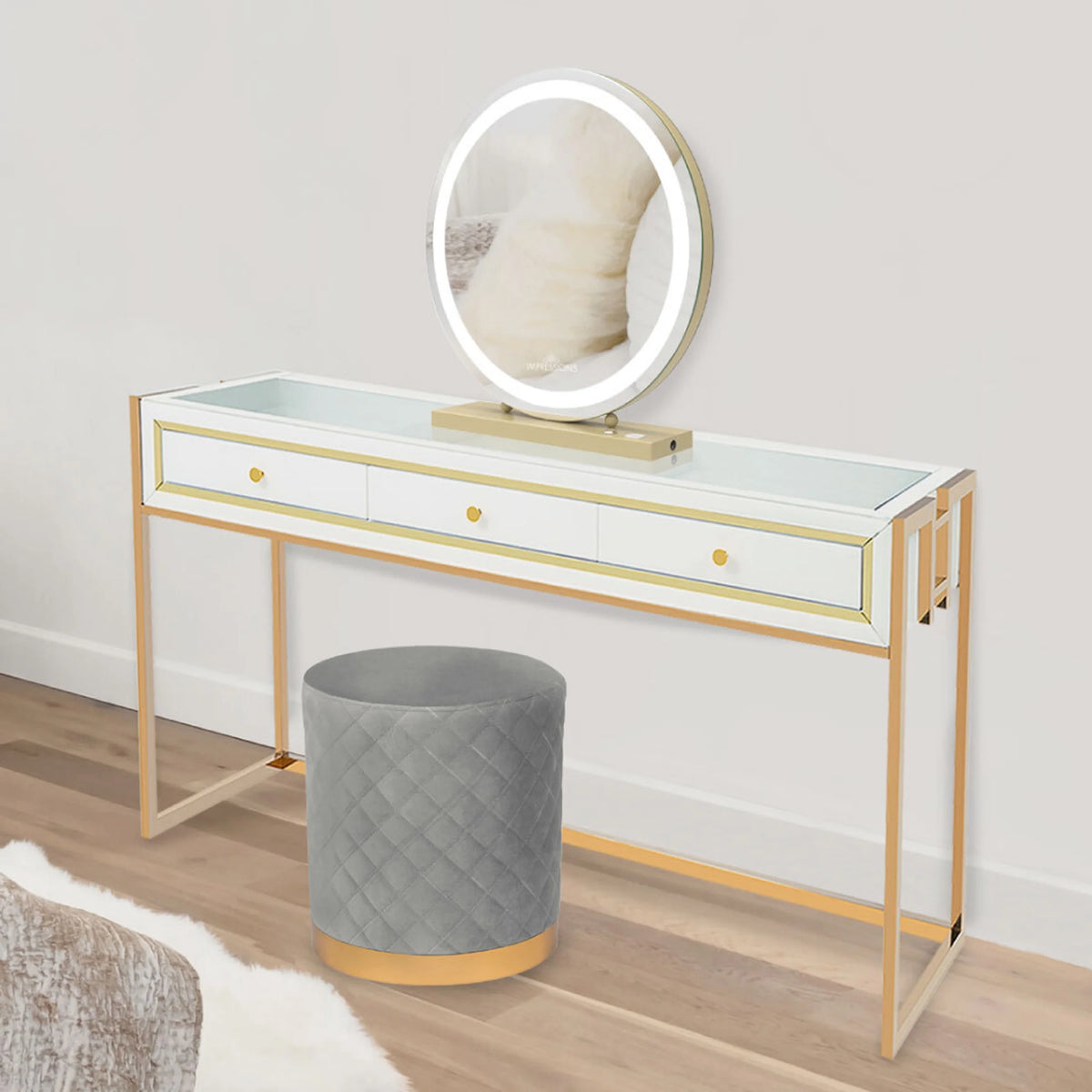 White Modern Makeup Vanity Desk with 3 Drawers K8877