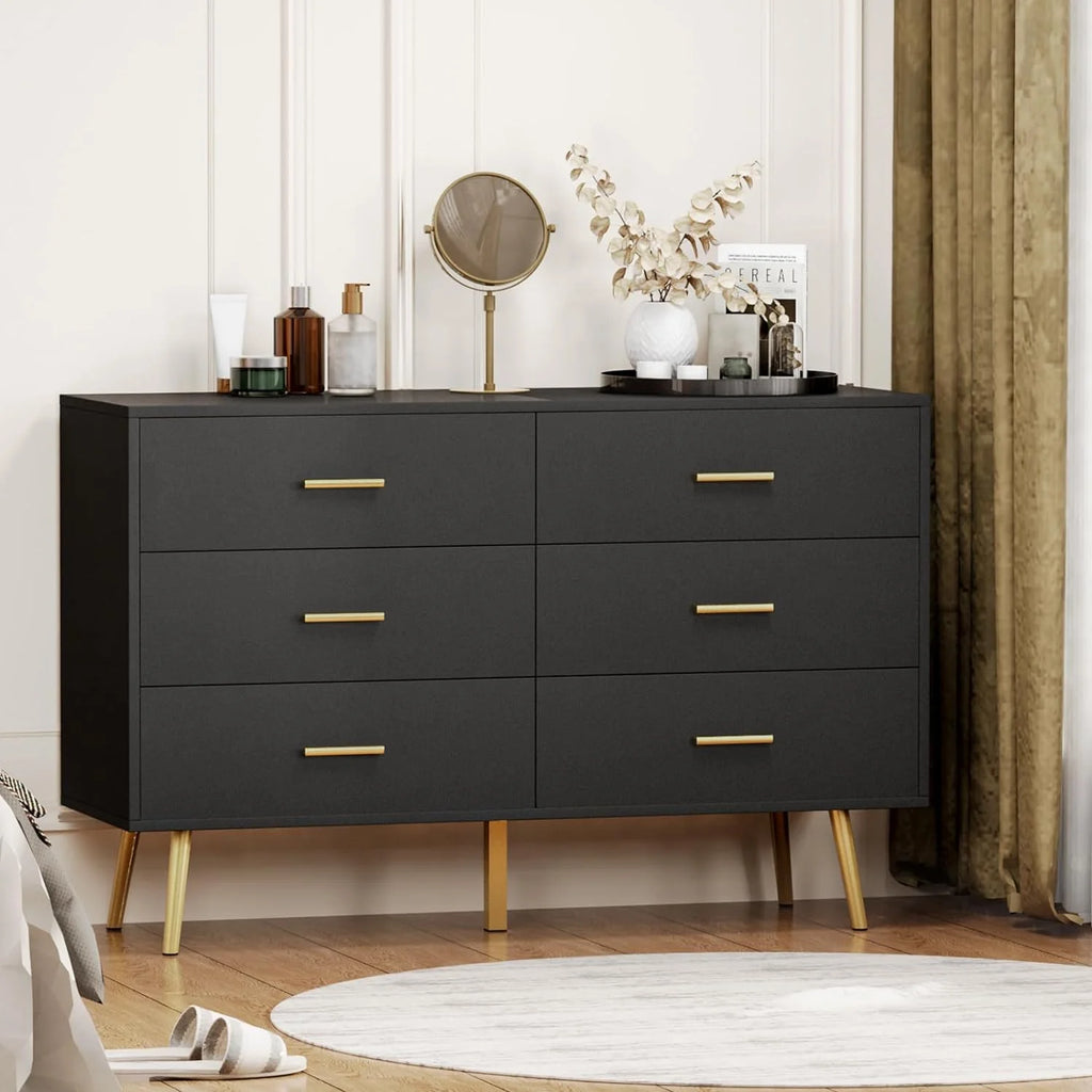 Black 6 Drawer Wood Dresser W50205