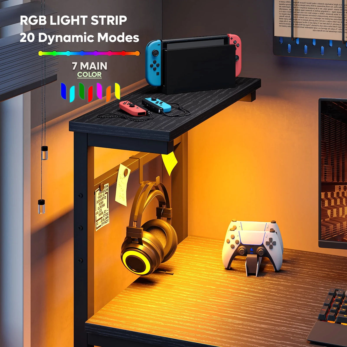44 inch Computer Desk with LED Lights and Shelves V376
