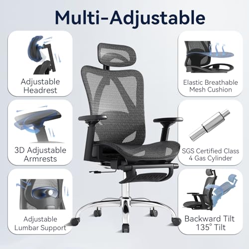 Black Ergonomic Mesh Office Chair with Footrest P9830