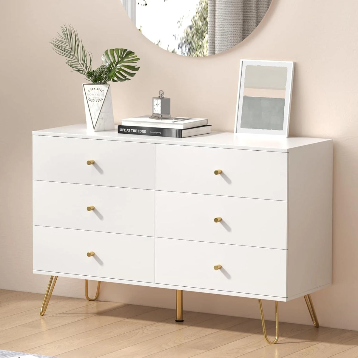 Black 6 Drawer Wood Dresser W50205