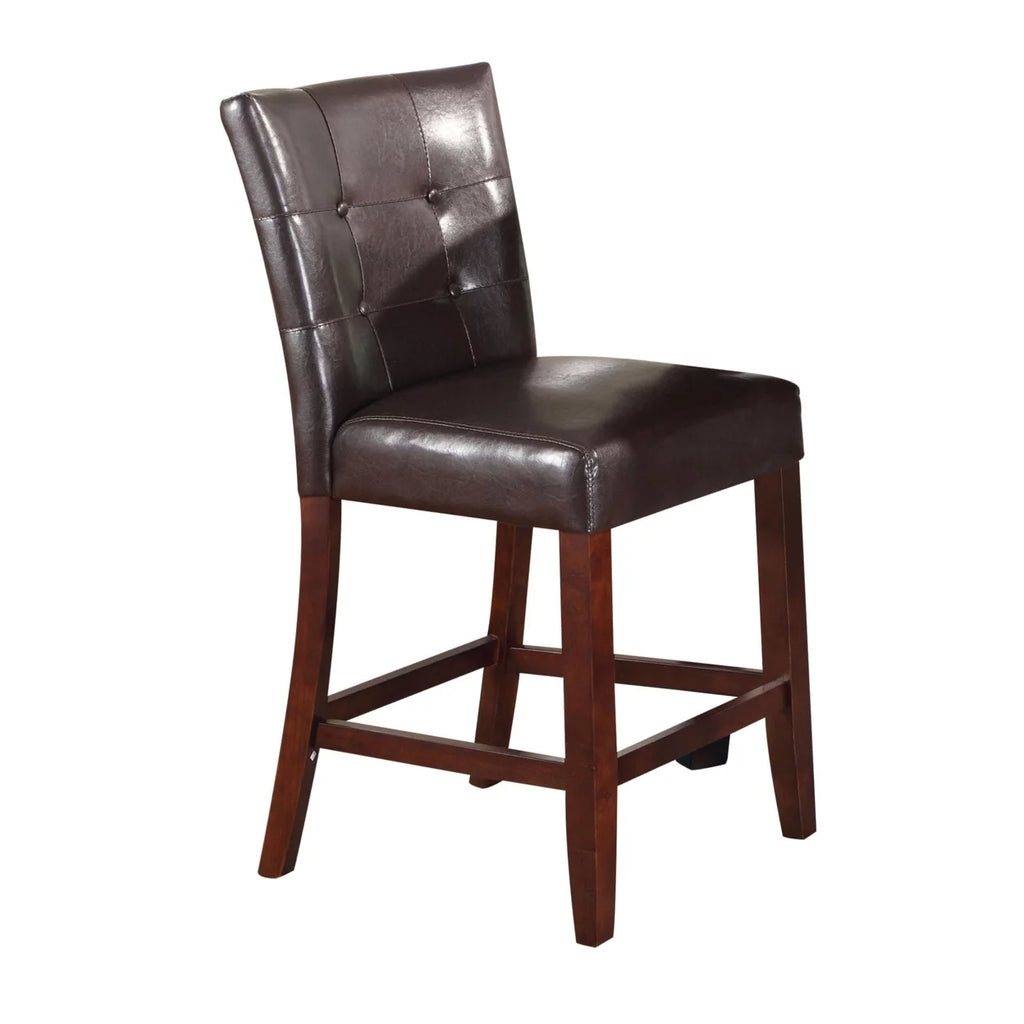 Brown Leather Upholstered Wooden Counter Height Chair Set Of 2 P88789