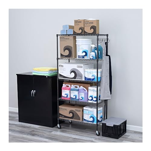5-Shelf Wire Shelving Kit with Casters and Shelf Liners, Black Anthracite F30140