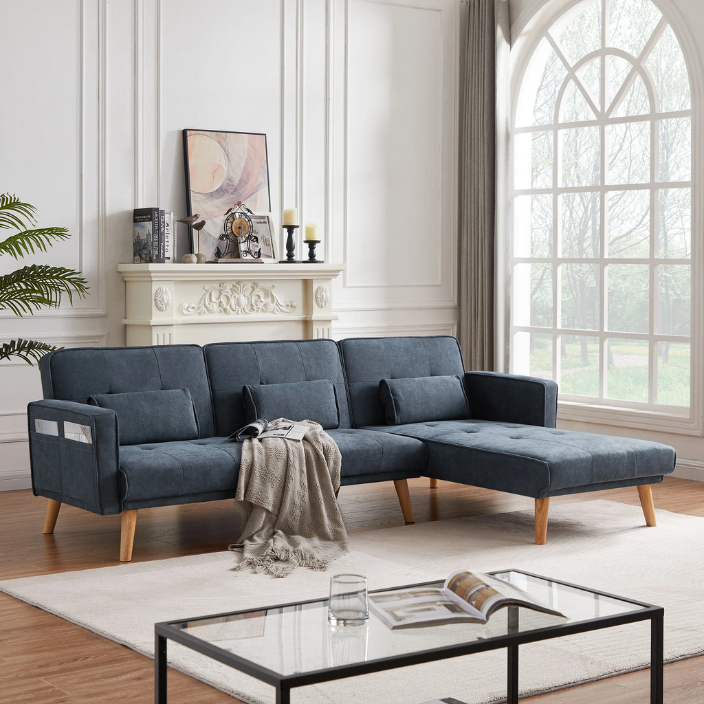 L-shaped Linen Sleeper Sectional Sofa I74718