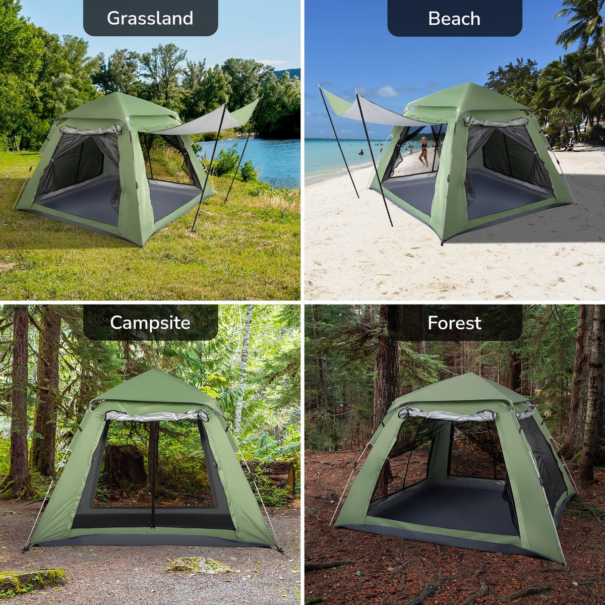 Camping Instant Tent 4 Person Waterproof Green J327457