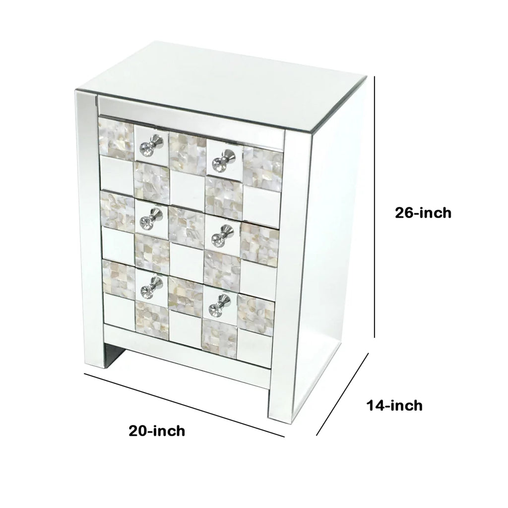 26 inch 3 Drawer Chest with Mirror Inlay Y7672