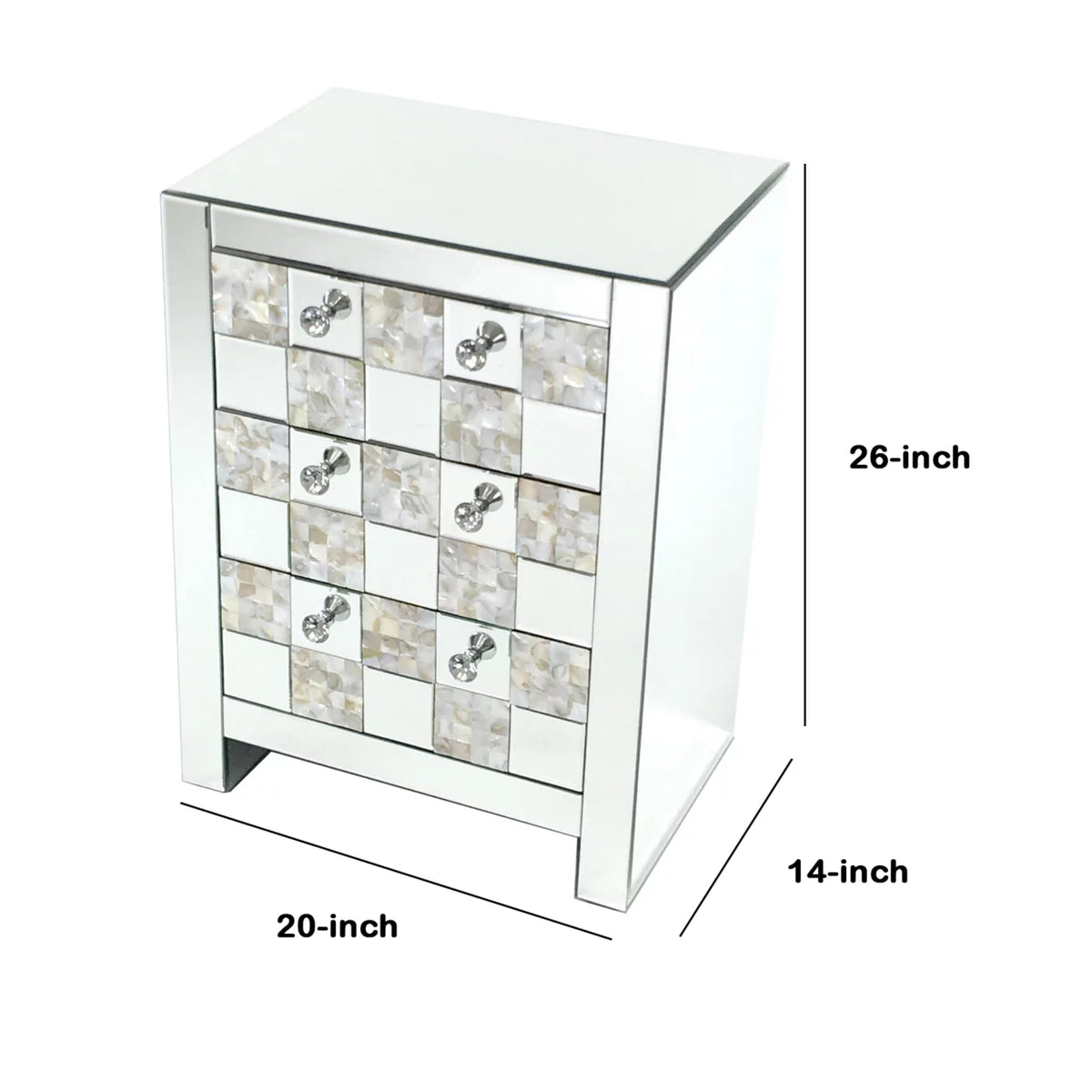 26 inch 3 Drawer Chest with Mirror Inlay Y7672