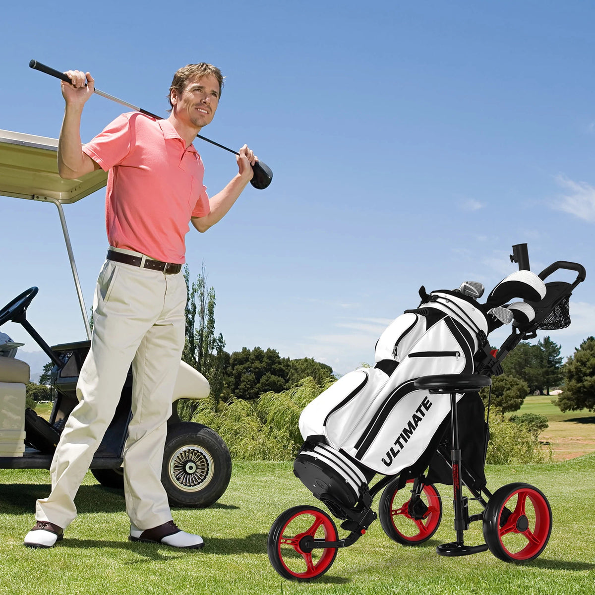Folding 3 Wheels Golf Push Cart with Seat P897
