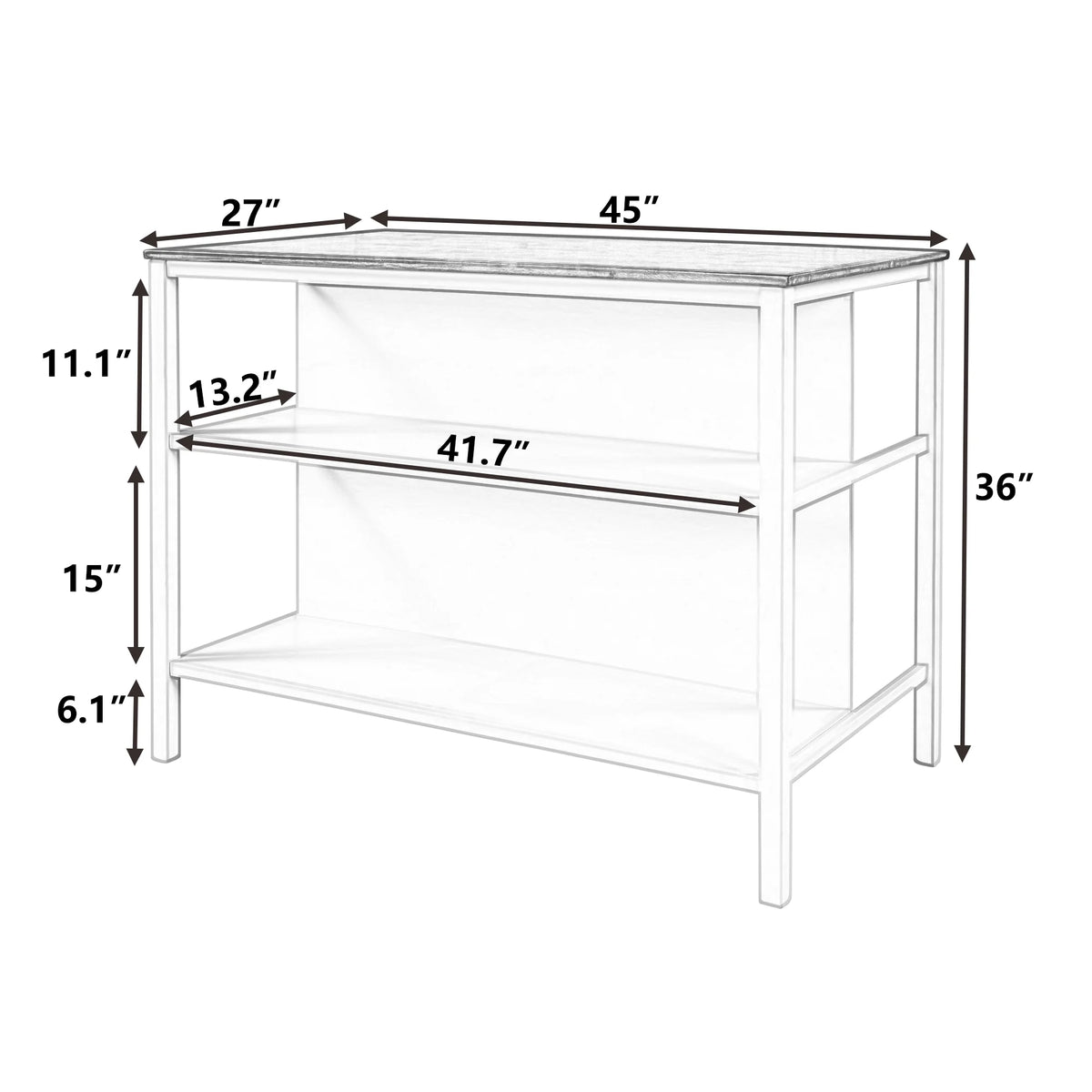 Solid Wood Kitchen Island with 2 Open Shelves K284