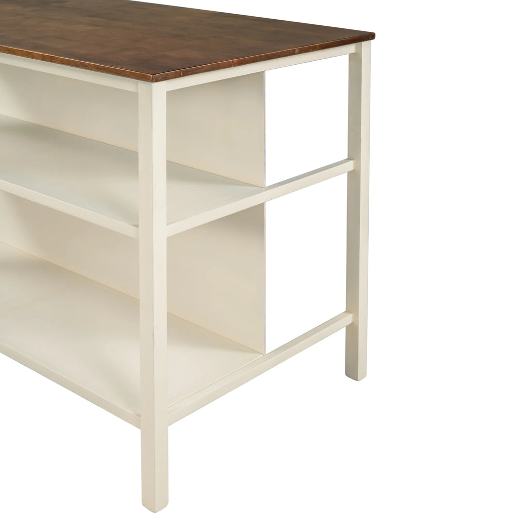 Solid Wood Kitchen Island with 2 Open Shelves K284