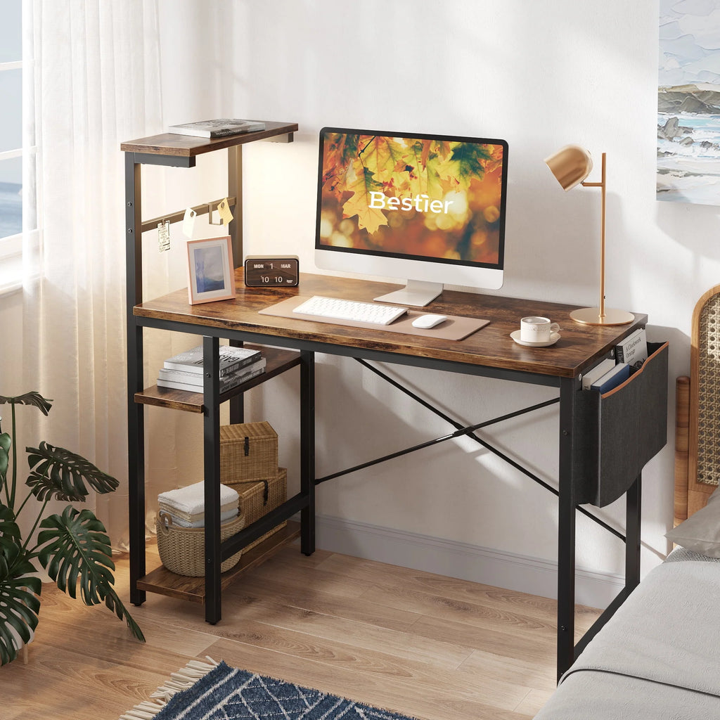 44 inch Computer Desk with LED Lights and Shelves V376