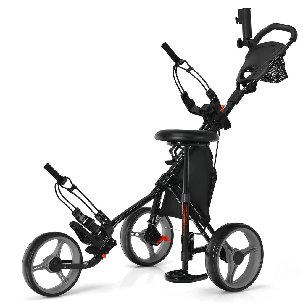 Folding 3 Wheels Golf Push Cart with Seat P897