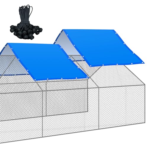 Waterproof 11.5 x 6.6 ft Chicken Coop Cover with 50 Pcs Ball Bungees Cords T7926