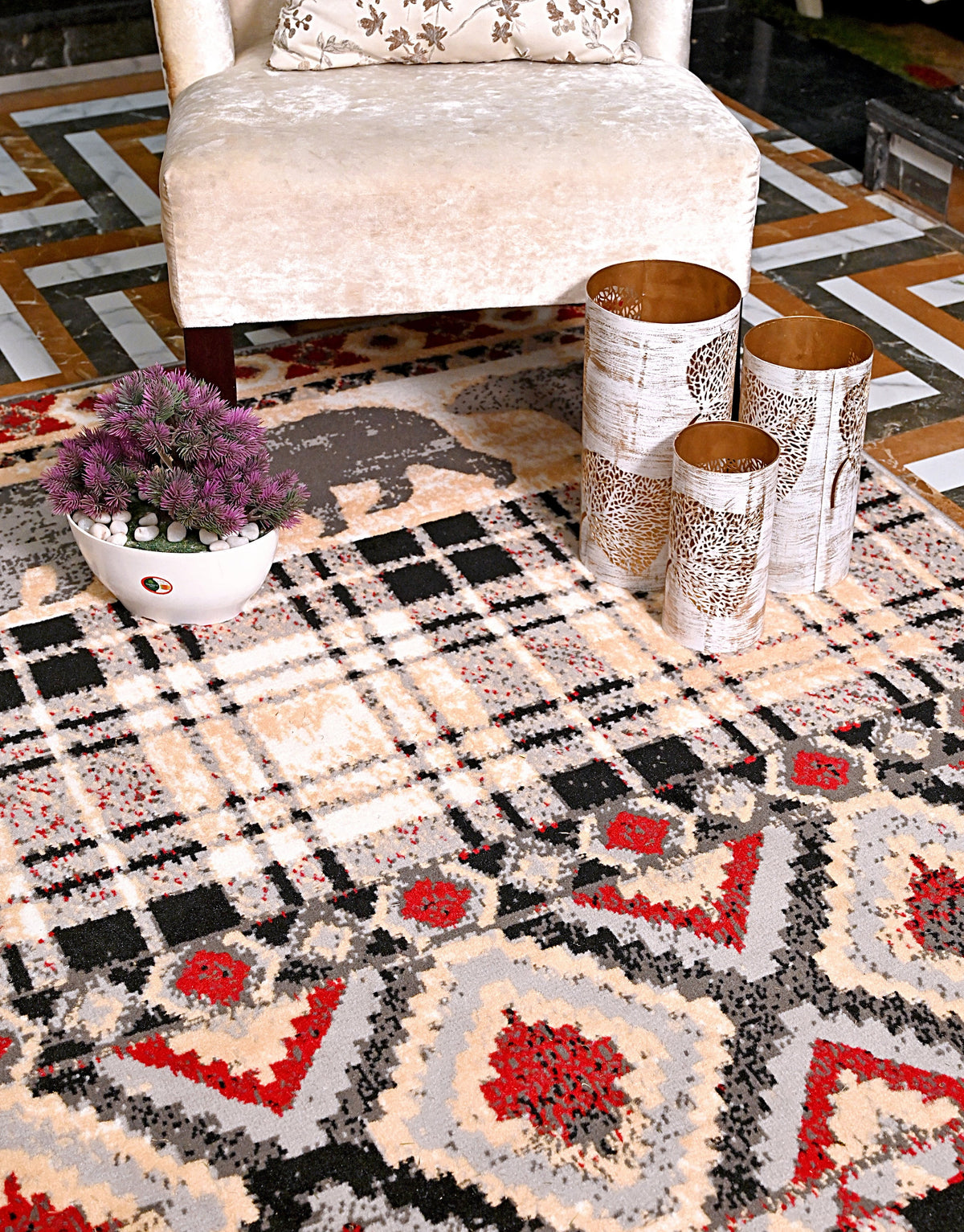 Multicolor Bear Geometric Print Rug V360407